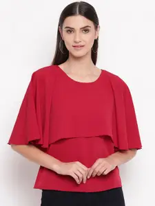 AKIMIA Women Red Solid Cape Top