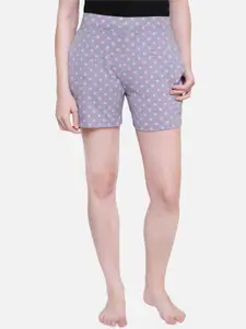 PROTEENS Women Grey Melange & Pink Printed Lounge Shorts LS003C-M