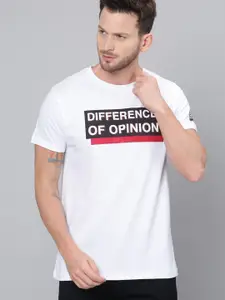 Difference of Opinion Men White Printed Round Neck Pure Cotton T-shirt