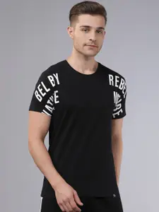LOCOMOTIVE Men Black & White Printed Round Neck T-shirt
