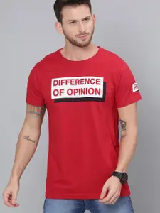 Difference of Opinion Men Red Brand Logo Print Round Neck T-shirt