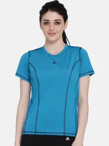Aesthetic Bodies Women Blue Solid Round Neck T-shirt