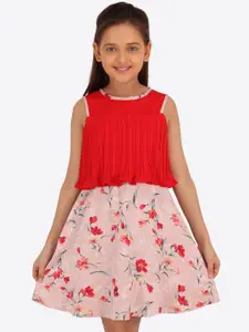 CUTECUMBER Girls Red Printed Fit and Flare Knitted Dress