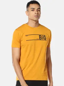 Campus Sutra Men Mustard Yellow Printed Round Neck T-shirt