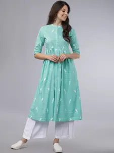 Vishudh Women Sea Green Striped A-Line Kurta