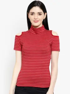 LE BOURGEOIS Women Maroon Striped Top