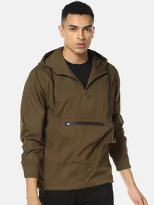 Campus Sutra Men Olive Green Solid Windcheater Padded Jacket