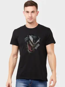 Free Authority Men Black Venom Printed Round Neck Pure Cotton T-shirt