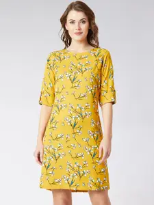 Miss Chase Women Yellow & Off-White Floral Printed A-Line Dress