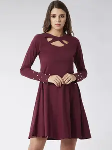 Miss Chase Women Maroon Solid A-Line Dress
