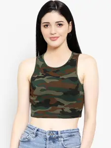 LE BOURGEOIS Women Multicoloured Camouflage Print Crop Tank Top