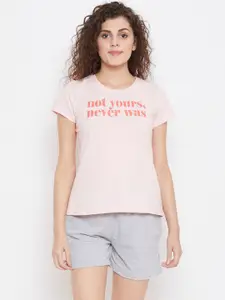 Clovia Women Pink & Grey Printed Night suit