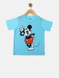 YK Disney Boys Blue Mickey Mouse Printed Round Neck T-shirt