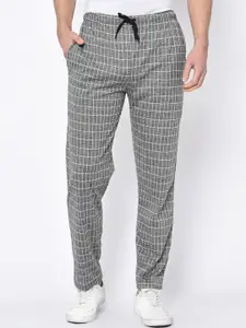 VIMAL JONNEY Men Grey & White Checked Straight-Fit Track Pants
