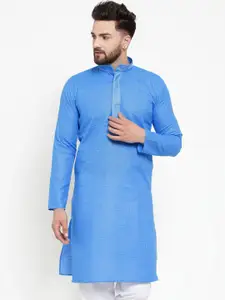 Jompers Men Blue & White Checked Straight Kurta