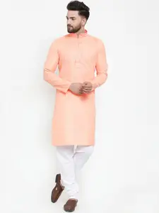 Jompers Men Peach-Coloured Woven Design Kurta with Churidar