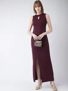 Miss Chase Women Maroon Solid Party Maxi Dress