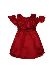 Wish Karo Girls Red Solid Fit and Flare Dress