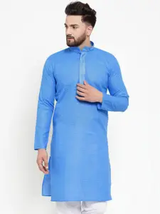 Jompers Men Blue Checked Straight Kurta