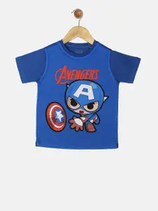 YK Marvel Boys Blue Avengers Captain America Print Round Neck T-shirt
