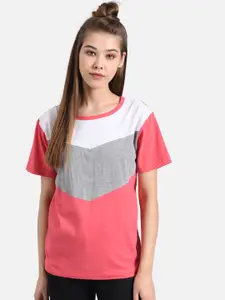 Kotty Women Pink Colourblocked Round Neck T-shirt