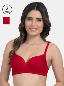 Tweens Pack Of 2 Red Solid Non-Wired Heavily Padded T-shirt Bra
