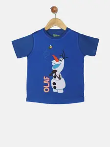 YK Disney Boys Blue Olaf Printed Round Neck T-shirt