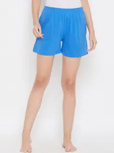 Clovia Women Blue Solid Lounge Shorts