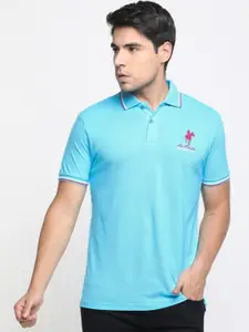 Masculino Latino Men Turquoise Blue Solid Polo Collar T-shirt