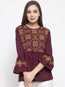 Purple State Women Maroon Embroidered Top