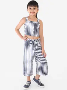 Naughty Ninos Girls White & Navy Blue Striped Top with Palazzos