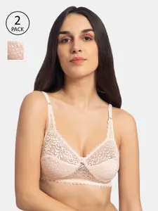 Tweens Pack of 2 Lace Non-Wired Non Padded Everyday Bras TW-302-PEACH-2PC