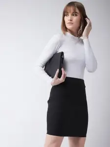 Miss Chase Women Black Solid Mini Pencil Skirt