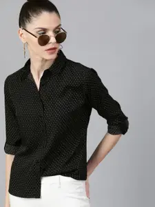 STREET 9 Women Black Regular Fit Polka Dots Printed Casual Shirt