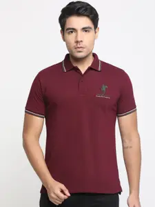 Masculino Latino Men Maroon Solid Polo Collar T-shirt