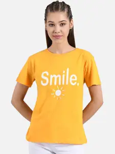 Kotty Women Yellow Printed Round Neck T-shirt