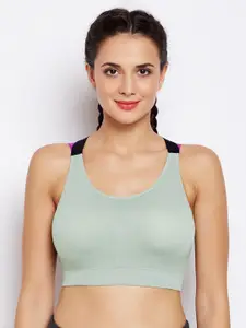 Lebami Sage Green Solid Non-Wired Lightly Padded Sports Bra 1583_Green_30C