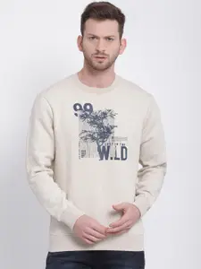t-base Men Beige Printed Sweatshirt