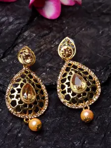 ANIKAS CREATION Gold-Plated Teardrop Shaped Drop Earrings