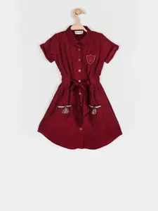 Peppermint Girls Maroon Solid Shirt Dress