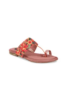 Shoetopia Women Pink Embroidered One Toe Flats