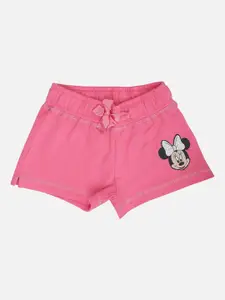 Kids Ville Mickey & Friends featured Girls Pink Printed Regular Shorts