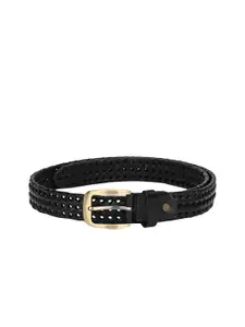 Calvadoss Men Black Woven Design Leather Belt