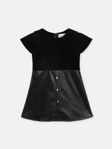Cherry Crumble Girls Black Solid Fit and Flare Dress