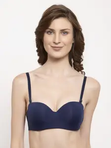Quttos Blue Solid Underwired Lightly Padded Balconette Bra