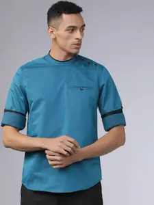 HIGHLANDER Men Teal Blue Slim Fit Solid Casual Shirt