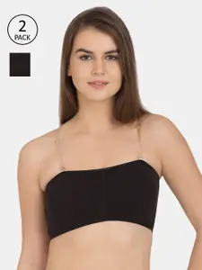 Tweens Black Pack of 2 Solid Non-Wired Lightly Padded Bandeau Bra TW-9279-BLK-2PC