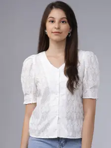 Tokyo Talkies Off-White Embroidered Top