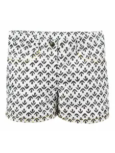 My Little Lambs Girls Off-White And Black Printed Regular Fit Shorts