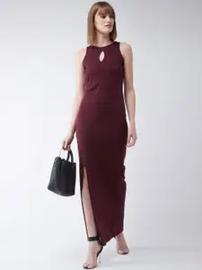 Miss Chase Women Maroon Solid Maxi Dress